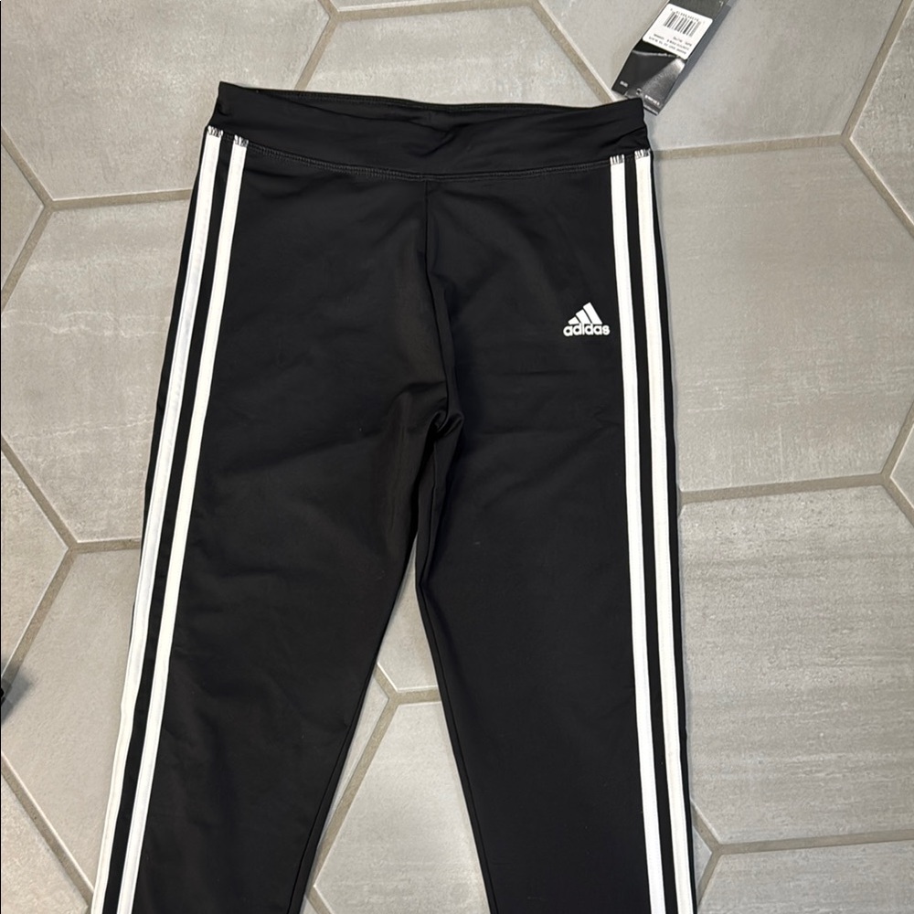 adidas Black Leggings with White Stripes sz14-16/12-14/10-12